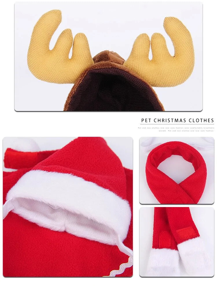 Pet Christmas Clothes Holiday Decor Cosplay Reindeer and Santa Scarf & Cape Outfits