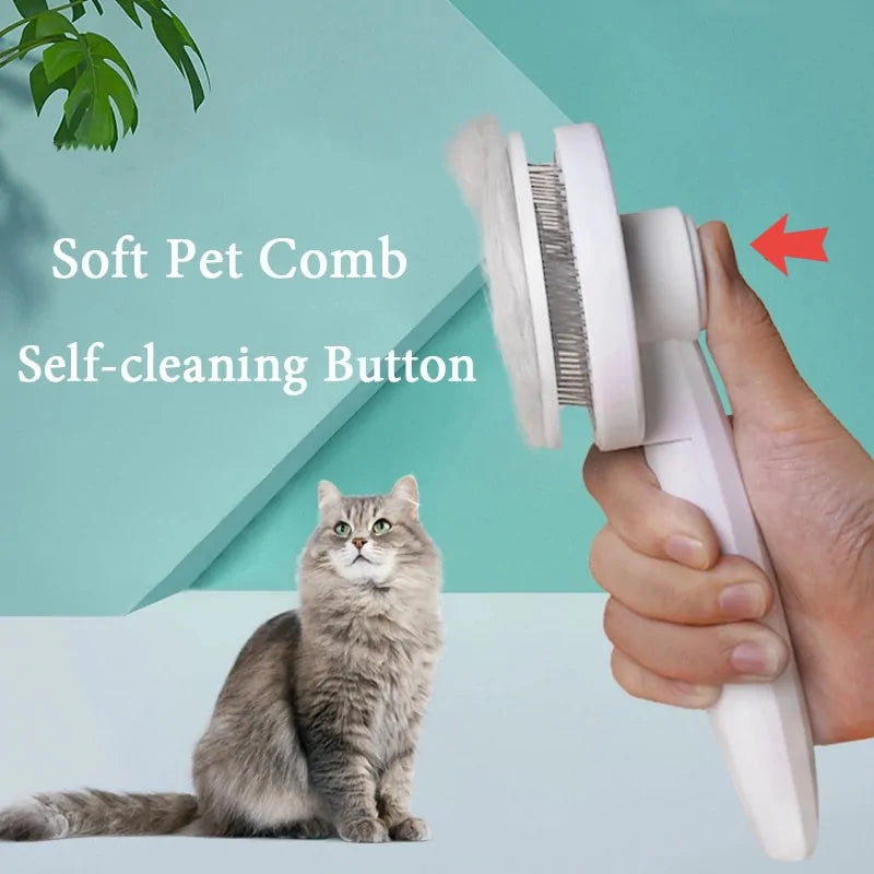 Soft Bristle Self-Cleaning Press Pet Hair Comb Brush