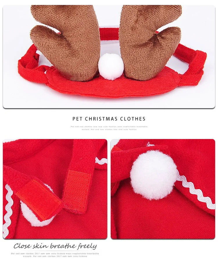 Pet Christmas Clothes Holiday Decor Cosplay Reindeer and Santa Scarf & Cape Outfits